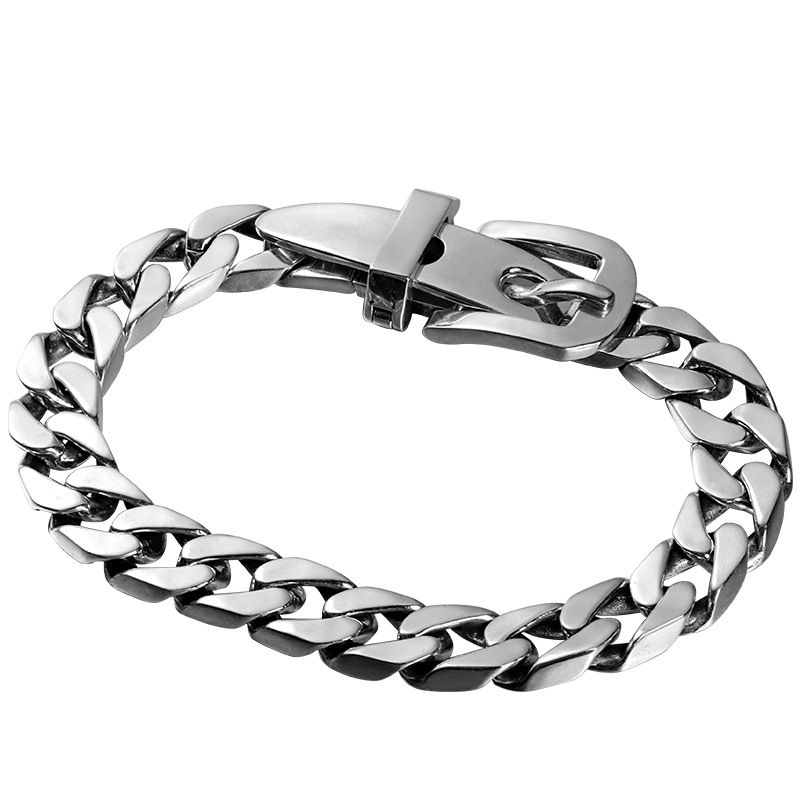 Creative Belt Buckle Pure Silver Bracelet Men Korean Style Hip-Hop Personality Simple Trendy Men's Valentine's Day Gift_voghion.com