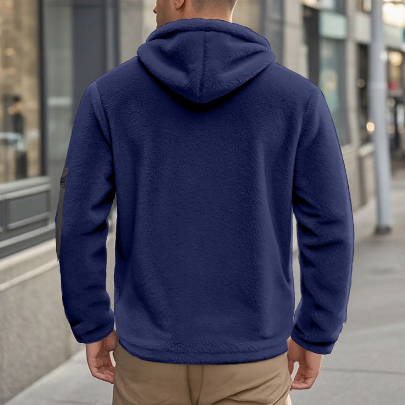 Giacca con cappuccio foderata in pile da uomo, caldo cappotto invernale con cerniera e morbido rivestimento bifacciale, vestibilità comoda per abbigliamento casual._voghion.com