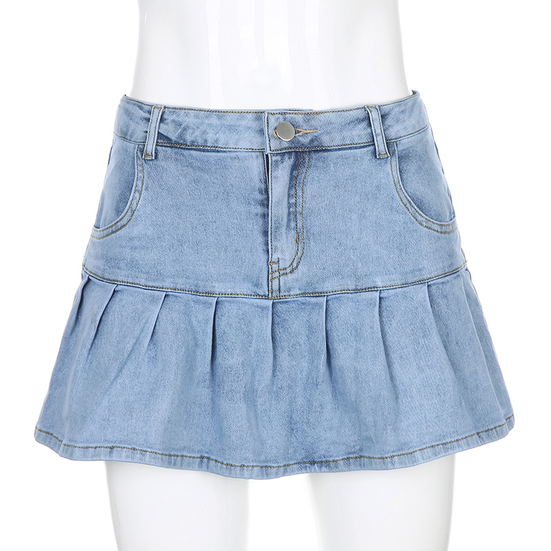Women's Clothing Half Length Denim Skirt Sexy Two Piece Stretch Denim Skirt_voghion.com
