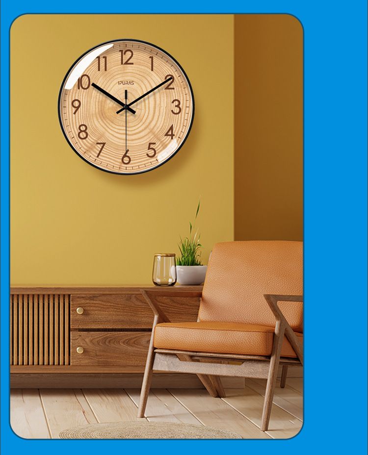 Yipula 6857 Wooden Texture Wall Living Room Fashion Art Silent Sweep Second Quartz Clock_voghion.com