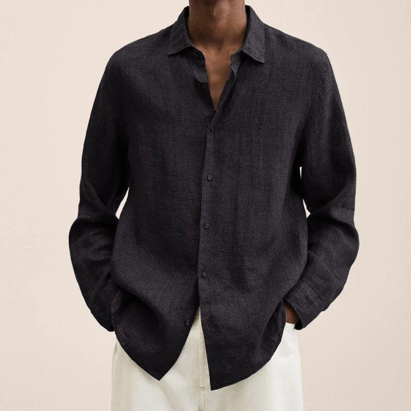 Herren-Cardigan-Hemd mit langen Ärmeln und Revers und losen Knöpfen für vier Jahreszeiten_voghion.com