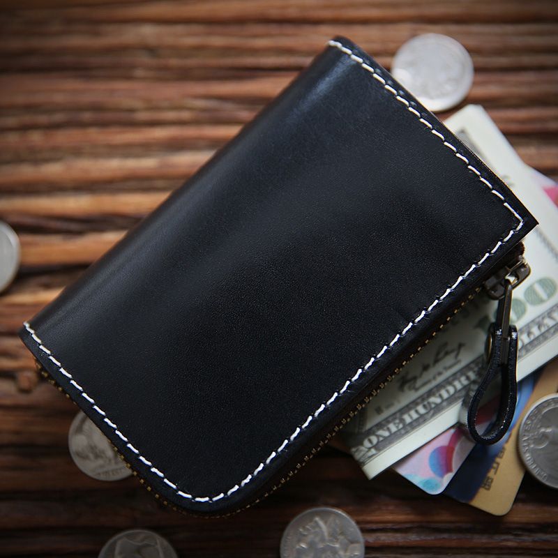 Handgefertigte italienische pflanzlich gegerbte Herren-Geldbörse aus echtem Leder, erste Schicht Rindsleder, kurze kleine Geldbörse mit Reißverschluss_voghion.com