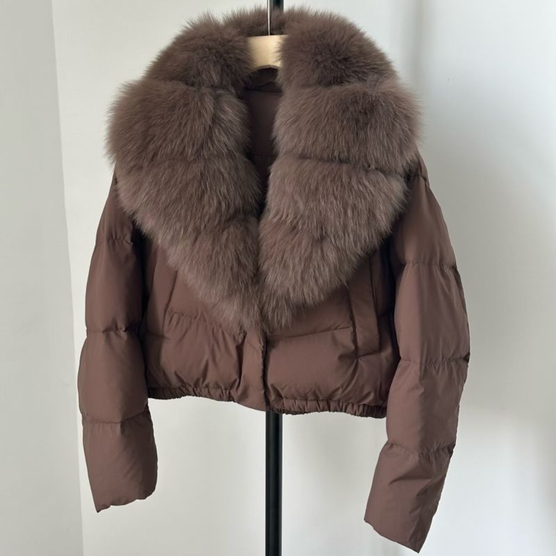 Luxury Winter Short Down Jacket For Women With Detachable Fox Fur Collar, Fashionable & Warm Puffer Coat, Elegant Casual Outerwear_voghion.com