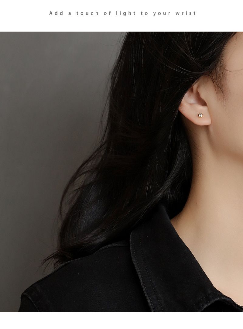 Sier Needle Zircon Female Temperament Simple Geometric Round Ear Bone Studs Mini Earrings_voghion.com