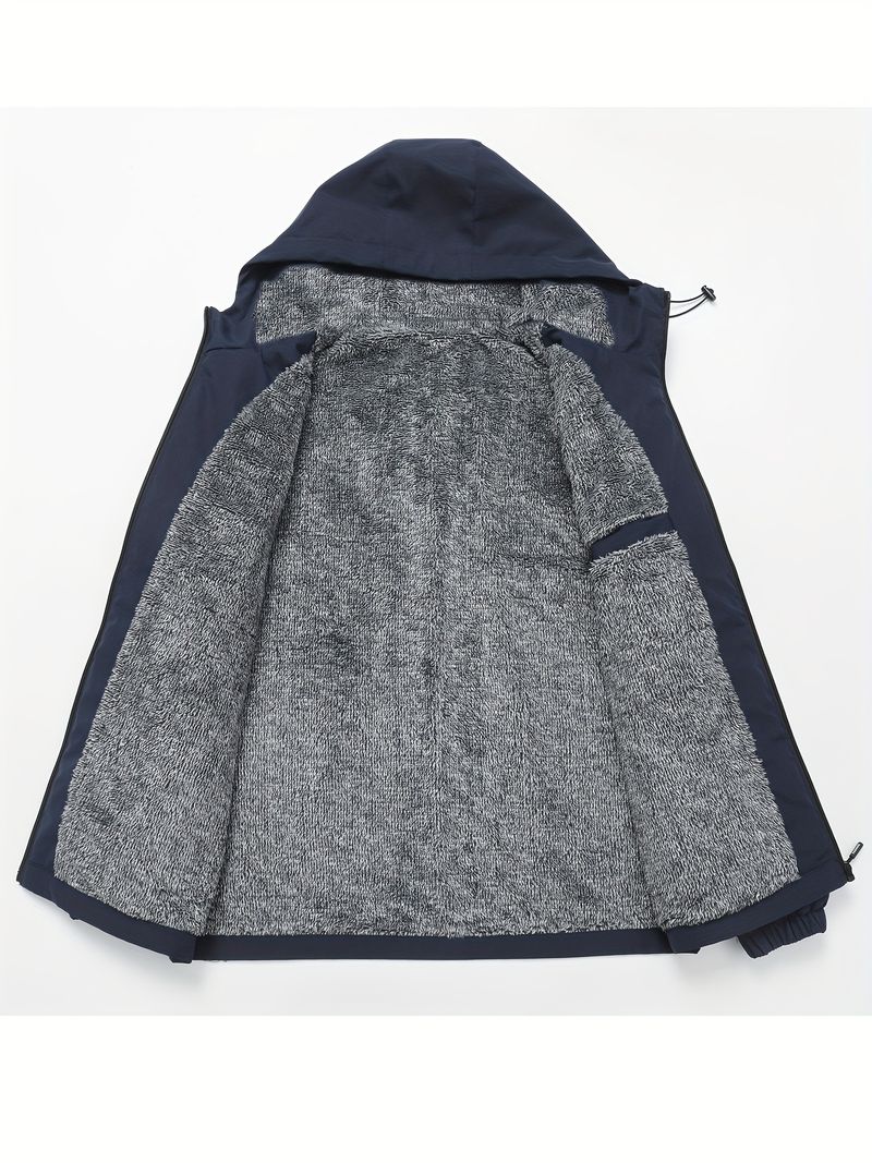 Jaqueta Softshell Masculina com Capuz para Outono/Inverno (1 peça) - 100% Poliéster Grosso, Casual, com Zíper Frontal e Bolsos com Zíper._voghion.com