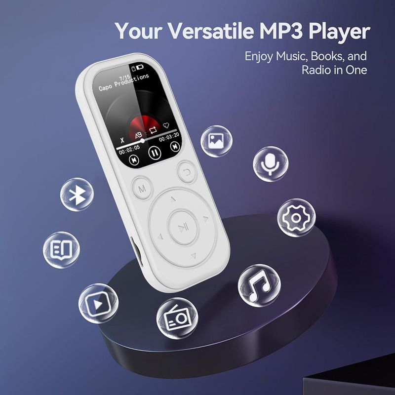 MP3 player de 1,8 polegadas Bluetooth 5.4 Walkman portátil compatível com gravação de e-books Rádio FM Player de música Cartão TF expansível_voghion.com