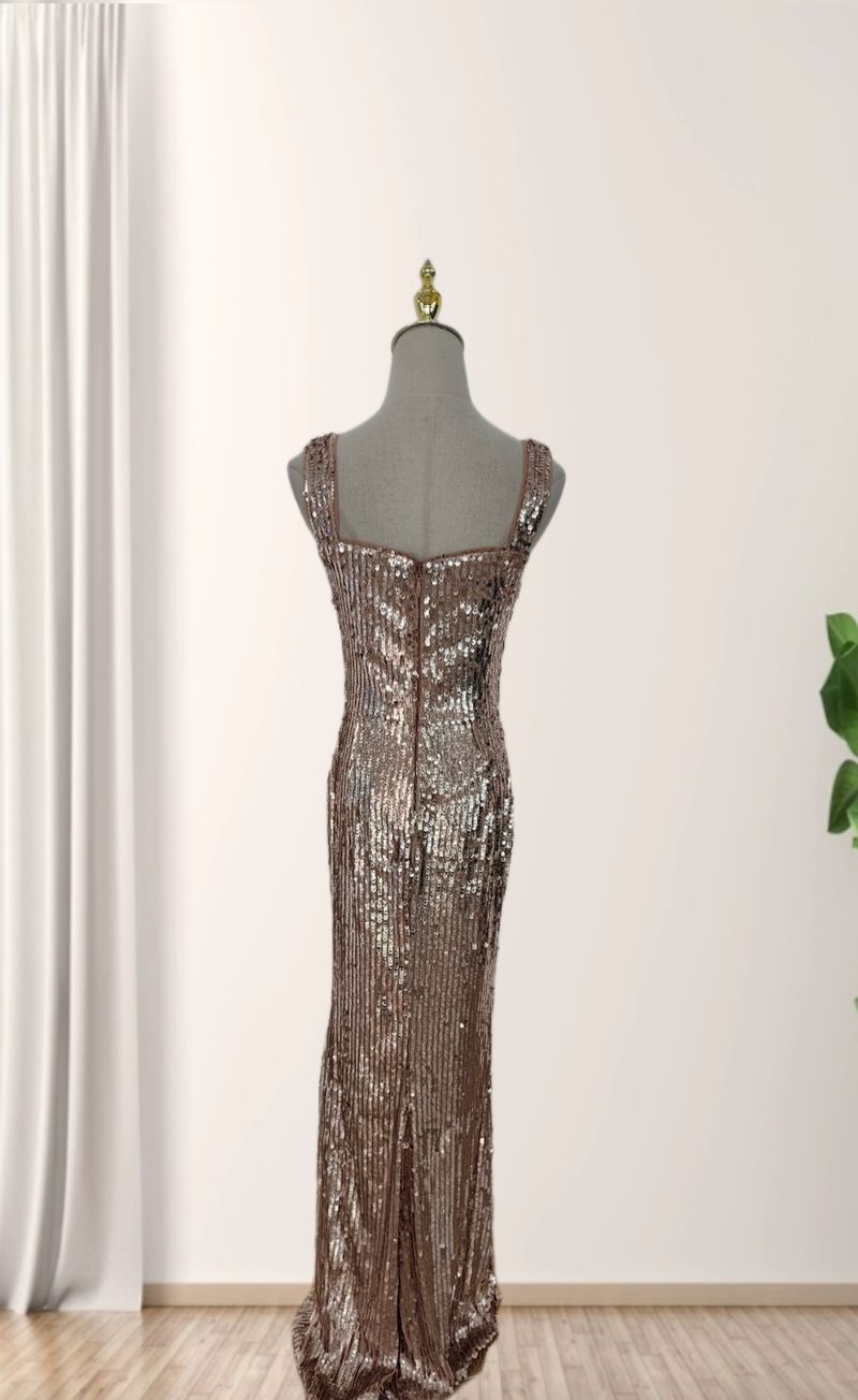 Abito da sera aderente con paillettes glamour – Abito da festa lungo fino a terra con scollo a V profondo per donna_voghion.com