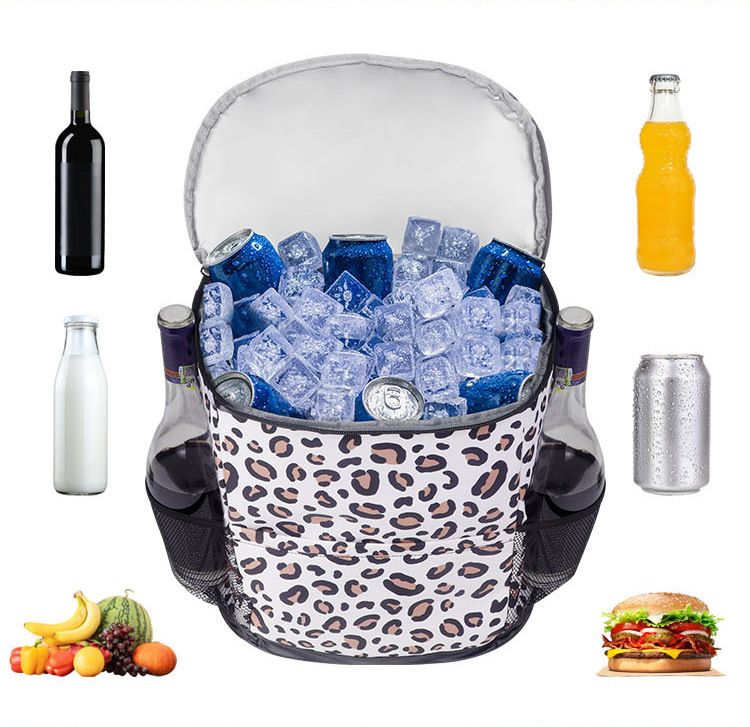 Buiten picknick strand kamperen geïsoleerde luipaardprint draagbare koeler rode wijn rugzak ijszak_voghion.com
