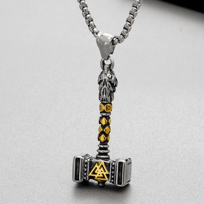 Collana con ciondolo a forma di martello di Thor vichingo da uomo - Gioiello in acciaio al titanio in stile punk con finitura anticata - Perfetto per la moda gotica e rock_voghion.com