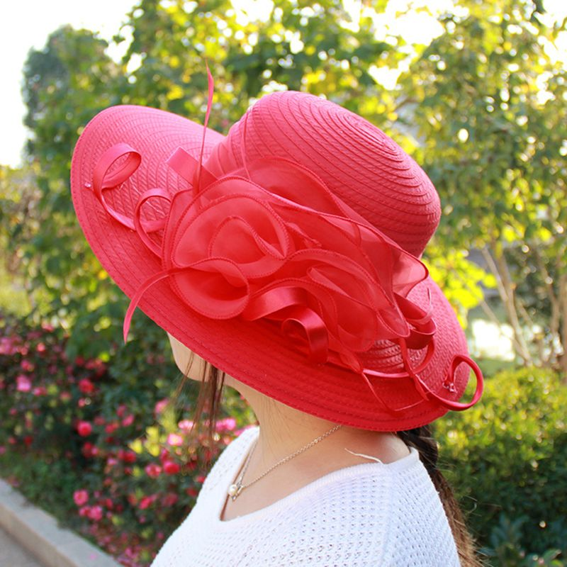 Zhuoxinder Fashion Dámská Organza Květinová Široká Brimka Šaty do kostela Kentucky Derby Sluneční Klobouk-Černá_voghion.com