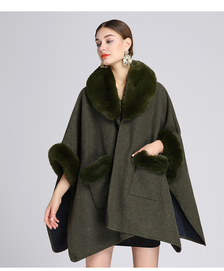 Damenkleeder Imitatioun Rex Kanéngchenpelzkragen Schal Mantel Grouss Gréisst locker Wollmantel Cardigan fir Fraen_voghion.com