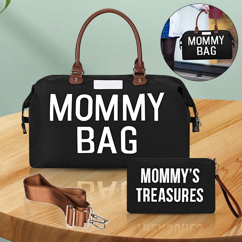 Lihao Pieluszka o dużej pojemności, haftowane litery, podwójny pasek z uchwytem, mama, szpitalna torba podróżna na zewnątrz - czarna_voghion.com