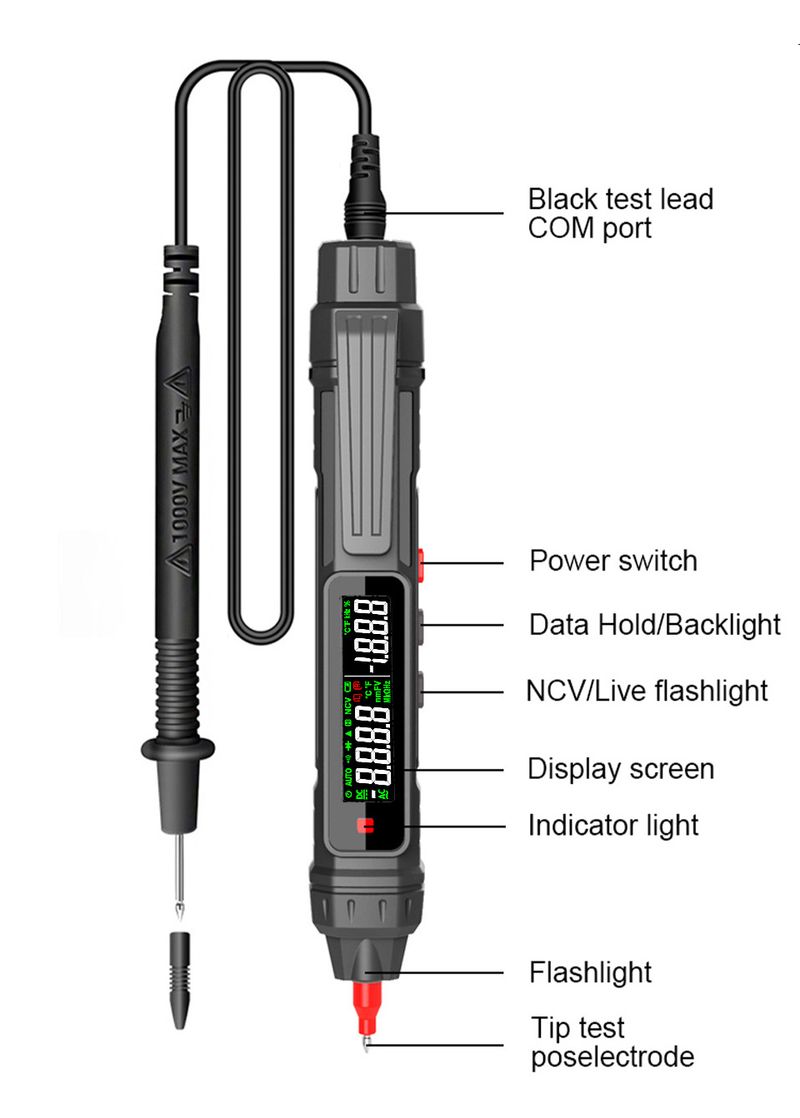 Smart Digital Multimeter 6000 Counts Non Contact High Precision Voltage Detector Pen Auto Range Capacitance OHm NCV Tester_voghion.com