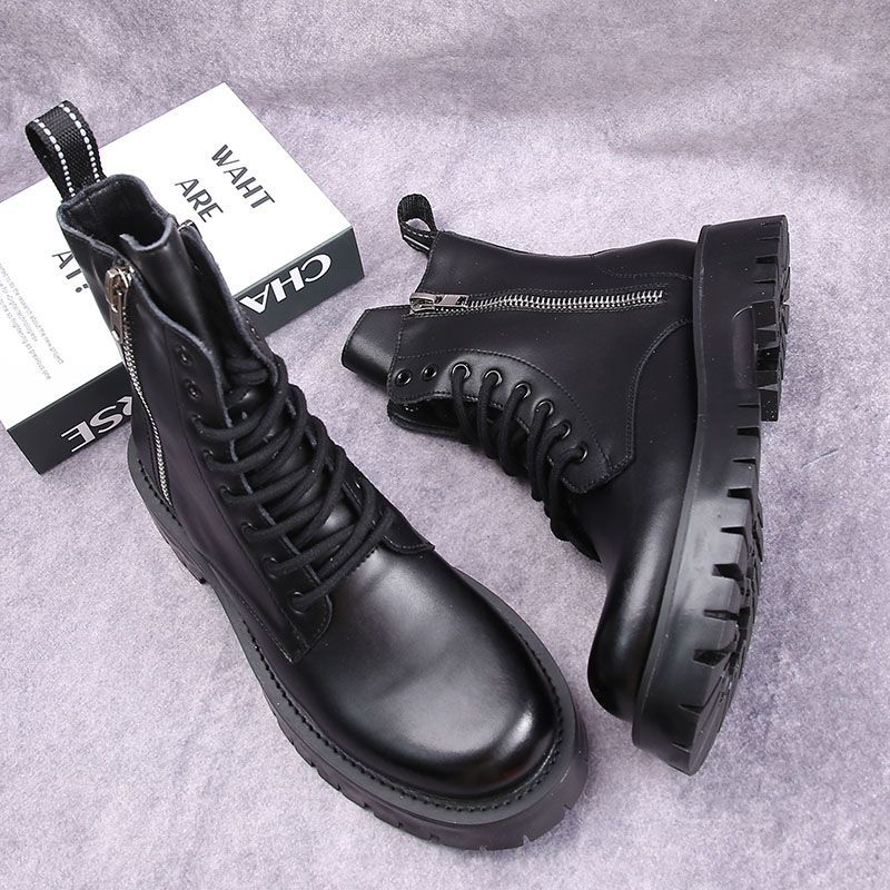 Men's Shoes boots men's Martin boots autumn and winter plus velvet high-top casual leather shoes British versatile thick-soled knight short boots_voghion.com