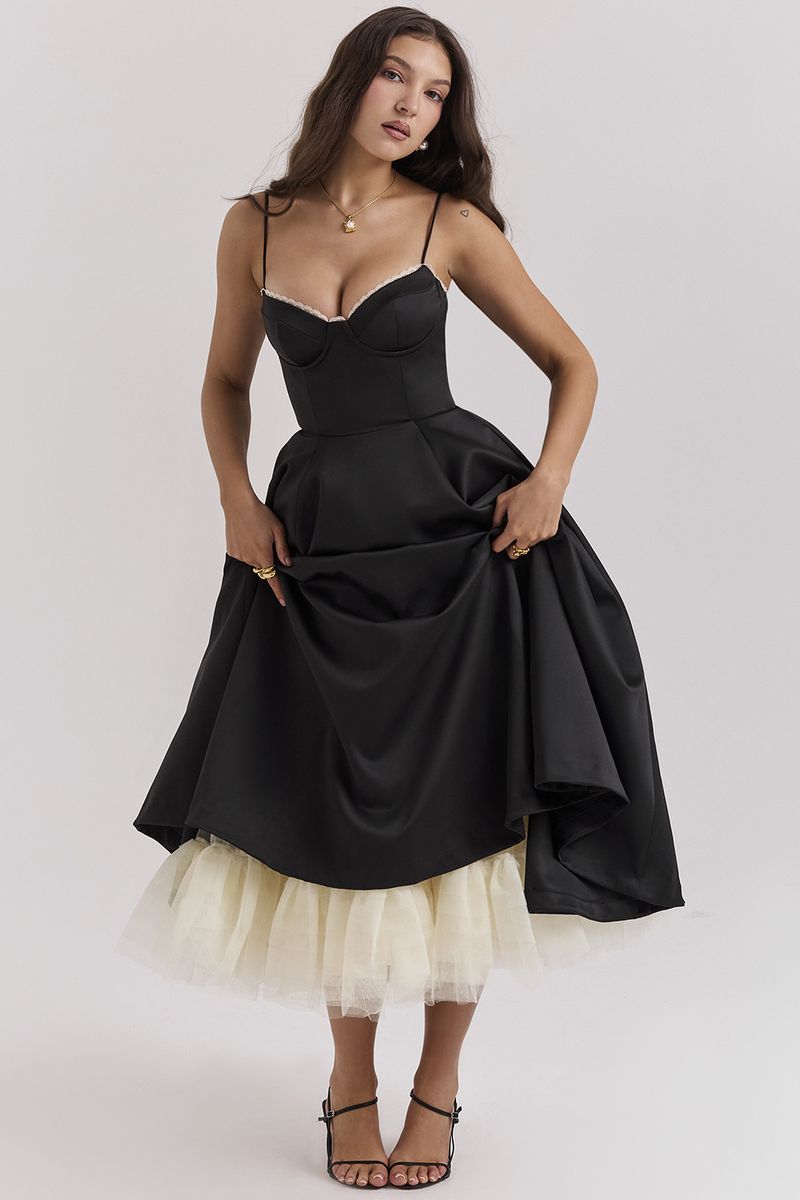 Gonna lunga da donna con bretelle sexy, in rete rigida, con gonna ampia, per temperamento, sottile_voghion.com