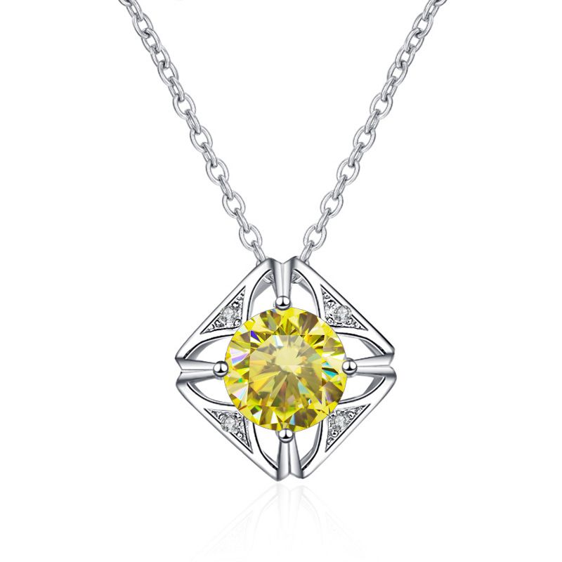 Tancise Clasic Argint Sterling 1 CT Moissanite Colier D Culoare VVS1 Pandantiv Inimă Bătând Lanț Clavicular pentru Femei_voghion.com