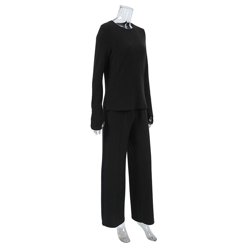 2025 Lente Zwarte Melk Zijden Ronde Hals Dames Homewear Zachte Comfortabele Rekbare Pyjama Tweedelig Set_voghion.com