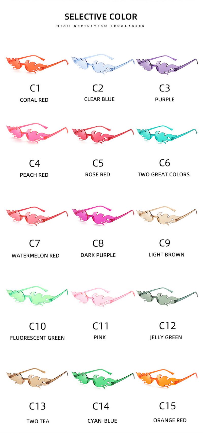 Fashion 1pcs Vintage Trendy Fire Flame Sunglasses Wave Rimless UV400 Outdoor Cycling Eye Glasses Personalized Party Accessories_voghion.com