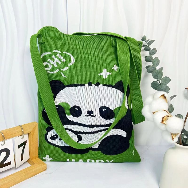 Borsa a tracolla intrecciata a forma di panda, per studenti, grande capacità, versatile, stile nazionale, semplice e portatile._voghion.com