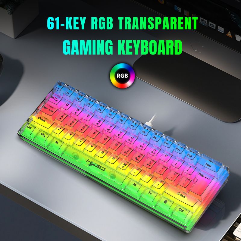 Yeni V700 61 Tuş Kablolu İnce Film Tamamen Şeffaf RGB Arkadan Aydınlatmalı Mekanik Dokunmatik Oyun Klavyesi_voghion.com
