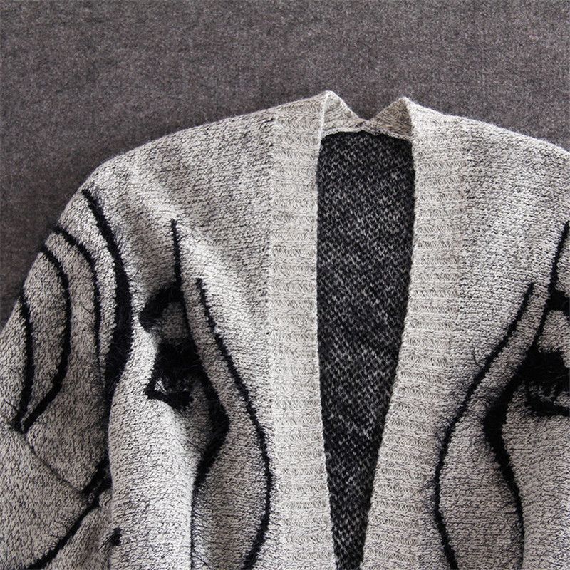 Women's Clothing New Women's Abstract Bat Sleeve Simple Medium Long Sweater Cardigan Jacket _voghion.com
