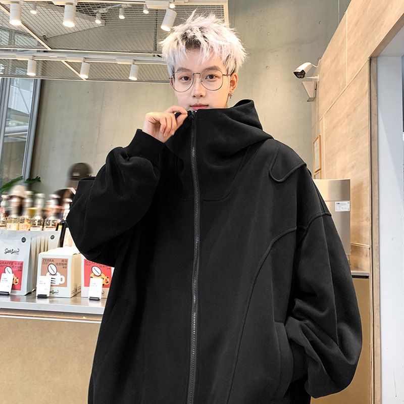 Solid Color Cardigan Sweatshirt Men's Spring And Autumn New Style High-end Cool American Casual Loose Hoodie Jacket_voghion.com