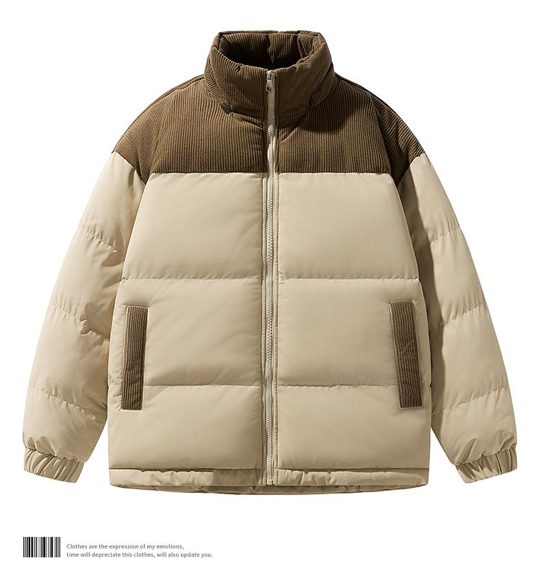 Cappotto imbottito in cotone a coste da uomo, cappello rimovibile in tinta unita, giacca imbottita in cotone da uomo_voghion.com