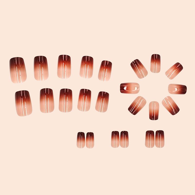 24 pezzi per scatola unghie cinesi autunno e inverno caffè colore sfumato indossare unghie avanzate colore nudo versatile lucido caffè colore nail art_voghion.com