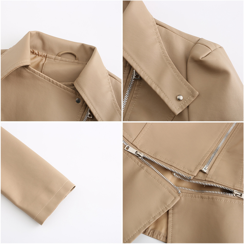 Giacca in pelle da donna con orlo staccabile, giacca casual alla moda_voghion.com