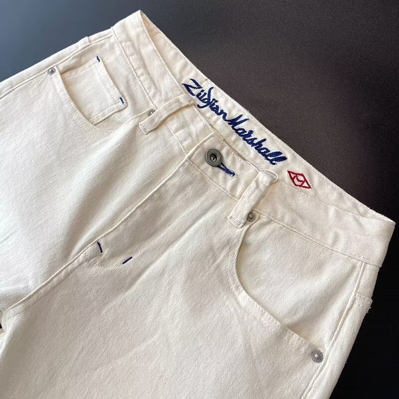 Jeans da uomo, vestibilità attillata, piedi magri, ricami, elastici, alla moda, versatili, giovanili, pantaloni lunghi primaverili ed estivi_voghion.com