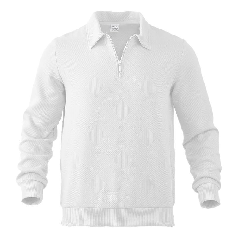 Felpa con revers in jacquard con mezza zip per uomo, primavera e autunno 2025, nuovo stile americano, marchio alla moda, semplice e versatile_voghion.com