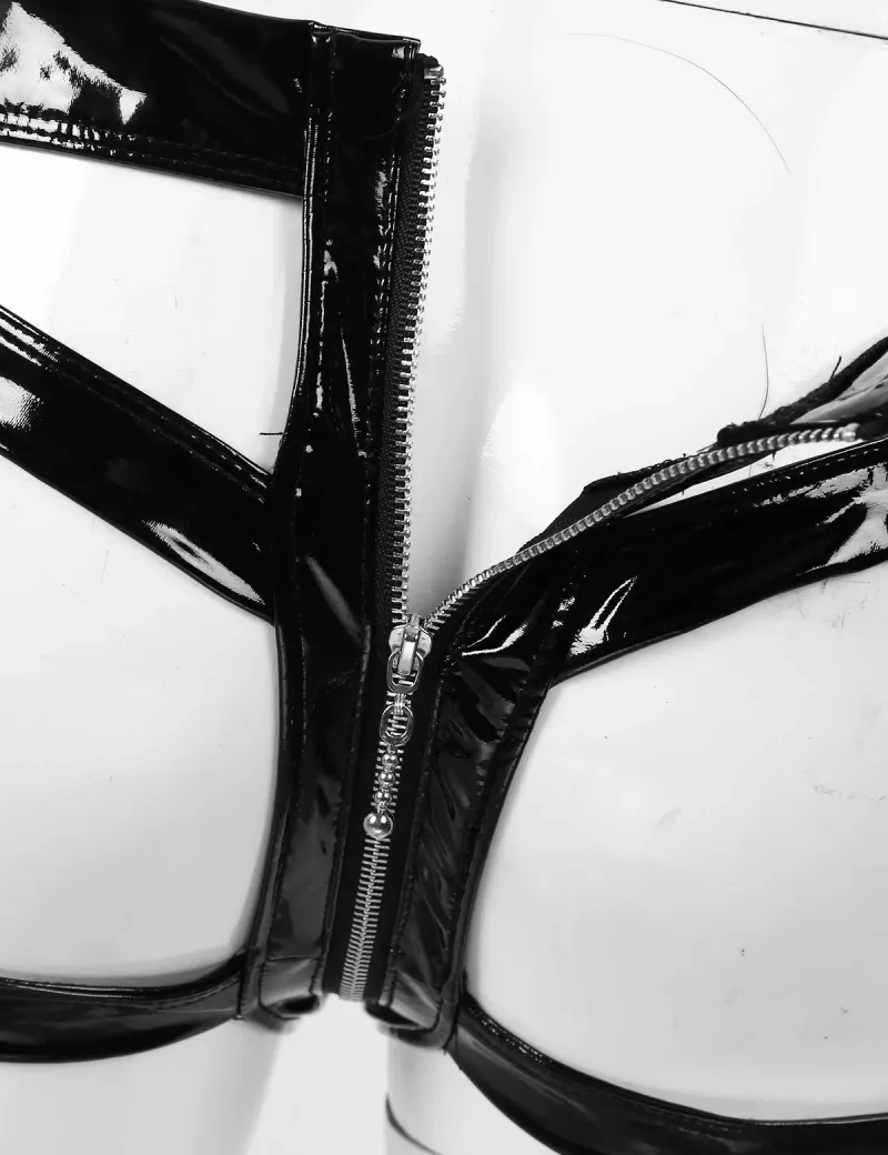 Sexy Mens Underwear WetLook Patent Leather Bfs Panties Butt Hollow Out Gay Jockstrap Zipper Open Crotch Bondage_voghion.com