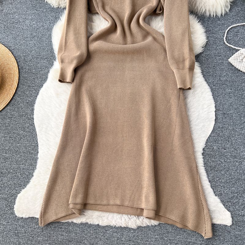 Damenbekleidung Langärmliges Strickpulloverkleid für Damen, neuer Hüftrock mit Hosenträgern für Herbst und Winter + zweiteiliges Set mit hochwertigem Schal_voghion.com