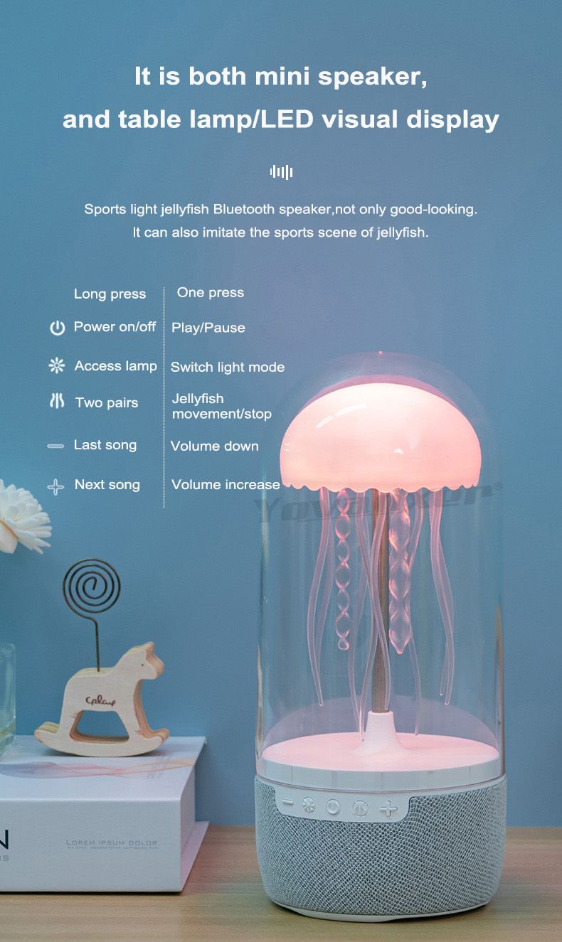 K19 Creative Portable Colorful Jellyfish Lamp Bluetooth Speaker HiFi Stereo 3D Surround Subwoofer Home Theater Sound_voghion.com