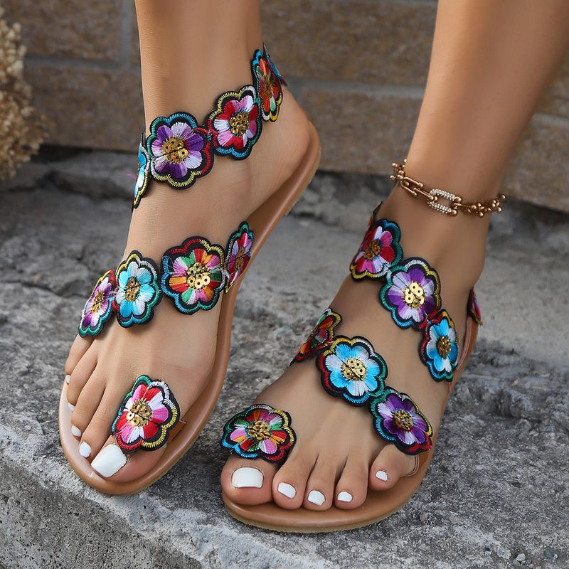 women's Shoes Roman Ethnic Flower Beach Flat Sandals Large Size_voghion.com
