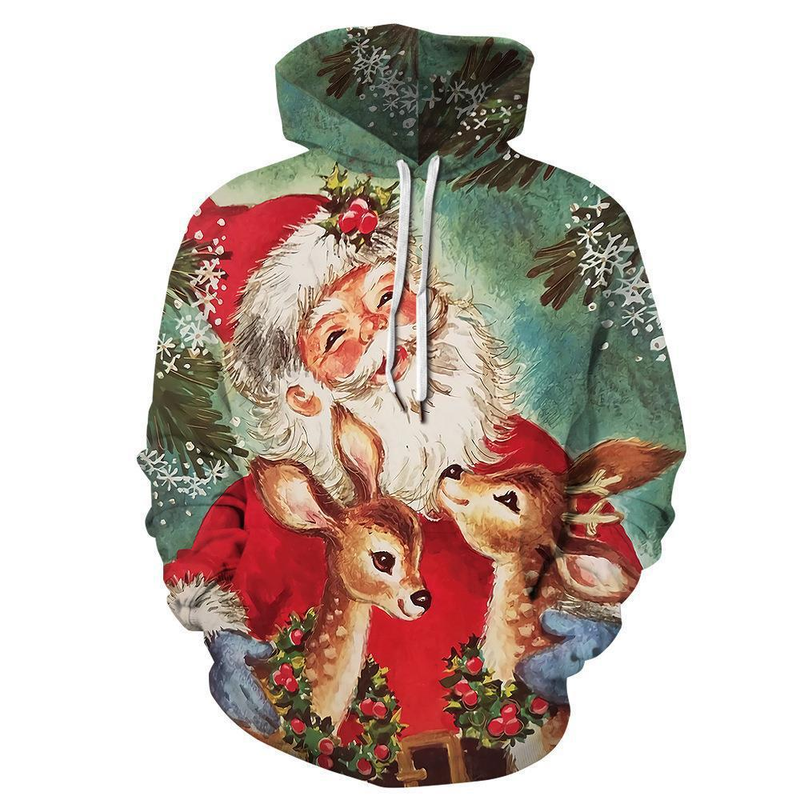 2023 Felpa con cappuccio per coppia di Natale europea e americana nuova Felpa con cappuccio cosplay di Babbo Natale con stampa digitale 3D_voghion.com