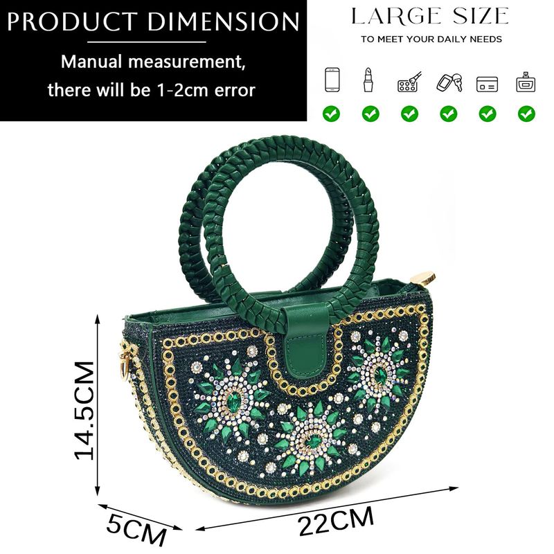 Shoe Bag Set Combination Wrist Woven Moon Bag + Women's Pointed Sandal Crystal Buckle_voghion.com
