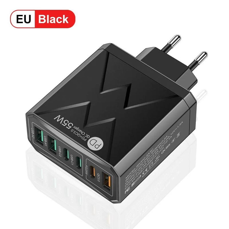 6 in 1 55W PD USB Schnellladung Quick Charge 3.0 Reiseladegerät für iPhone Samsung Huawei Xiaomi Handy_voghion.com