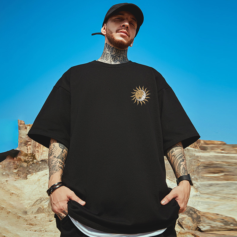 Trendig märkeslös t-shirt med knappar och lös passform, Fat Man, herr, plus tjock femkvartsärm, oversize, China-Chic, stor herr, sommar_voghion.com
