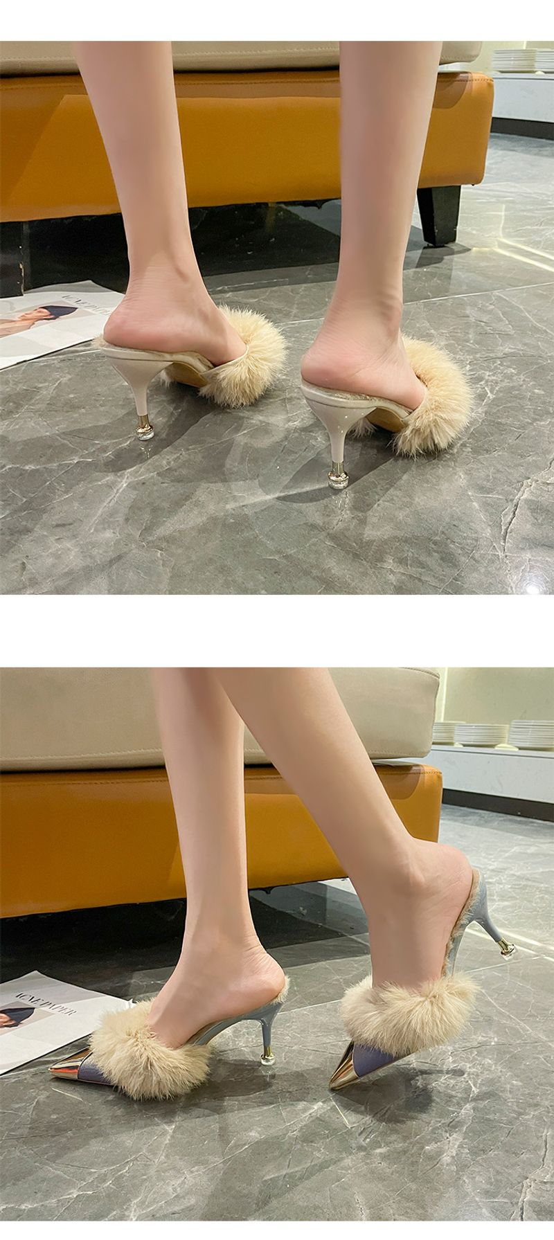 p7Hongkai furry high-heeled stiletto for outer wear 2023 autumn and winter new French pointed toe half slippers women's_voghion.com