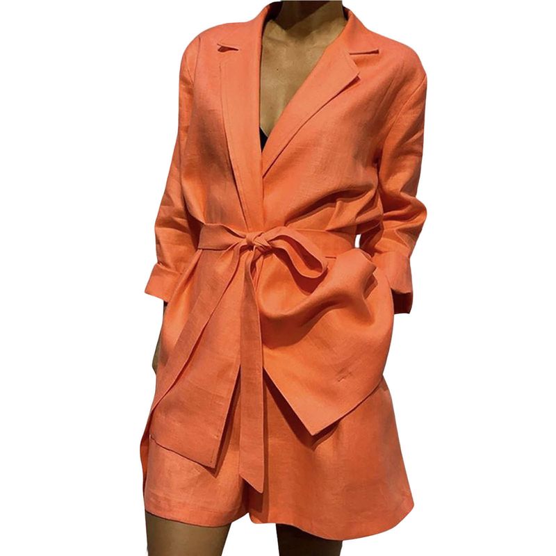 Damenbekleidung Herbst Neue Tops und Shorts mit Gürtel Zweiteiliger Anzug_voghion.com