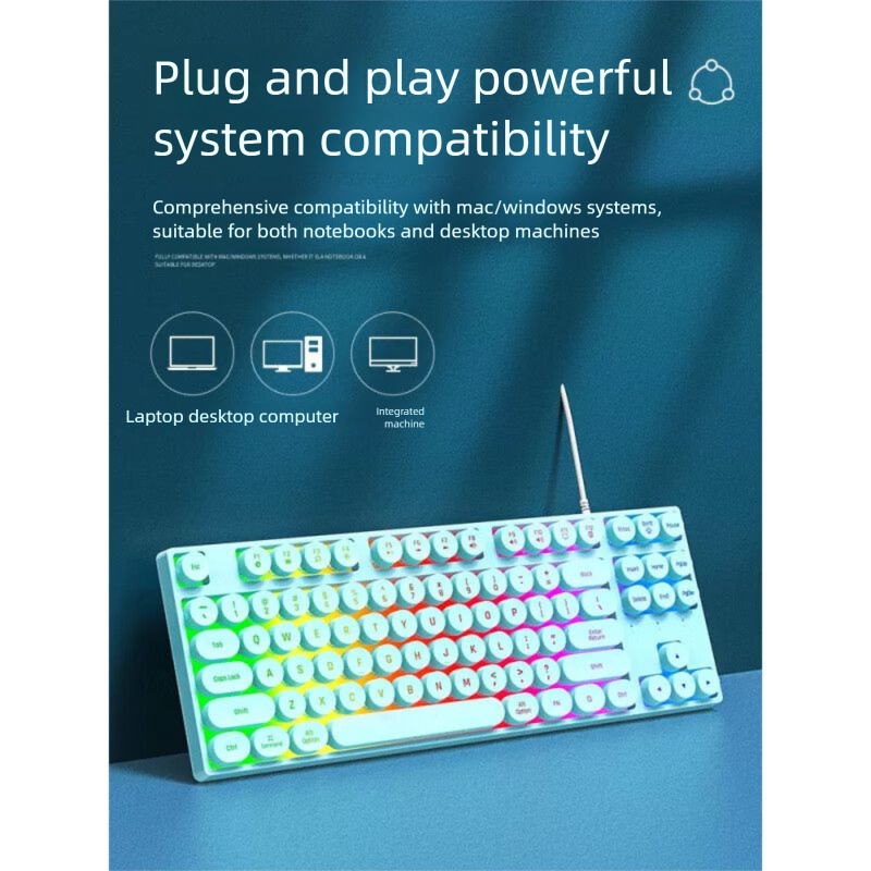 Teclado mecânico real com 87 teclas, mouse para jogos, com fio, para laptop, pequeno, silencioso e de alta estética_voghion.com