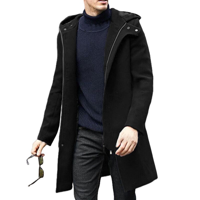 Herrenbekleidung große Größe Wollmantel Männer Freizeitjacke mittlere Länge Zweireiher_voghion.com