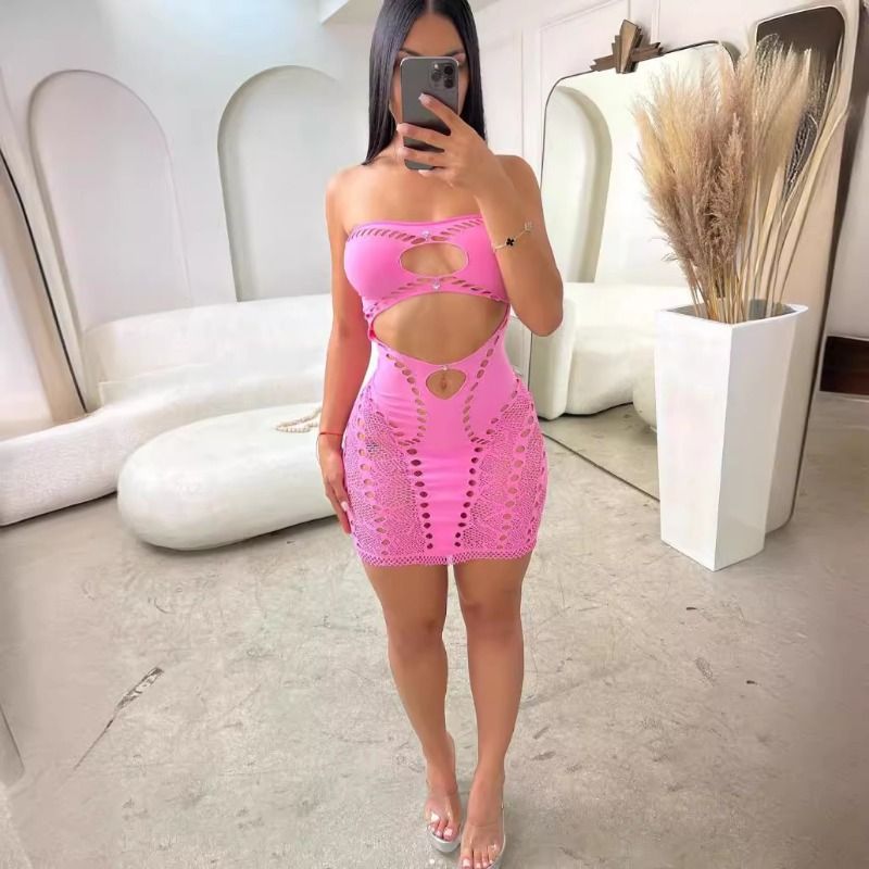 Sexy Unterwäsche New Onesie Rundhalsausschnitt Schal Tube Top Sexy Mesh Schlank Hohl Uniform YDT029_voghion.com