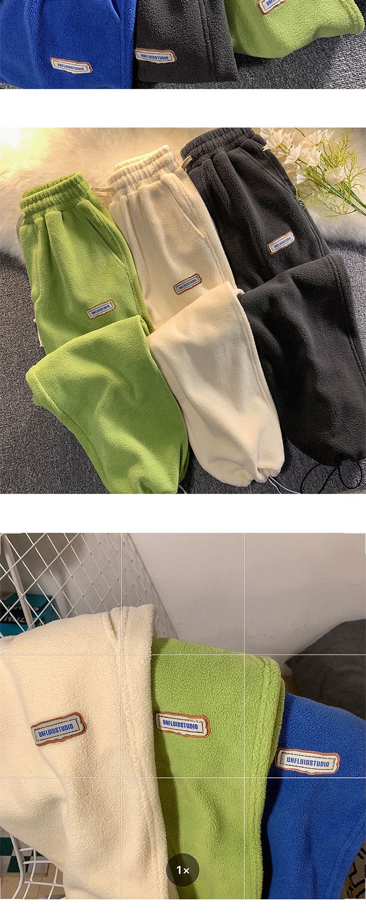 Îmbrăcăminte pentru femei, lână de miel, plush îngroșat, student simplu, imobilizat, picior harem pantaloni femei, pantaloni sport largi_voghion.com