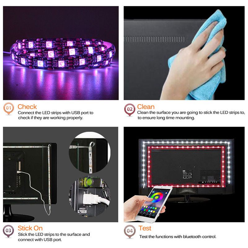 Bande LED RVB 18 LED/mètre – Application Bluetooth intelligente et télécommande, découpe possible, SMD 5050 pour décoration intérieure, rétroéclairage TV, éclairage de fête_voghion.com