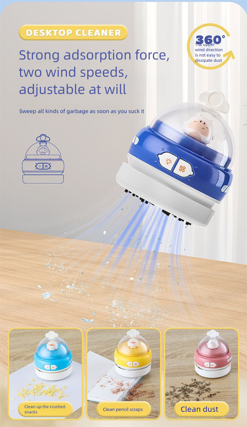 Electric USB Rechargeable Desktop Vacuum Eraser Sweeper Night Light Household Keyboard Dust Cleaner_voghion.com