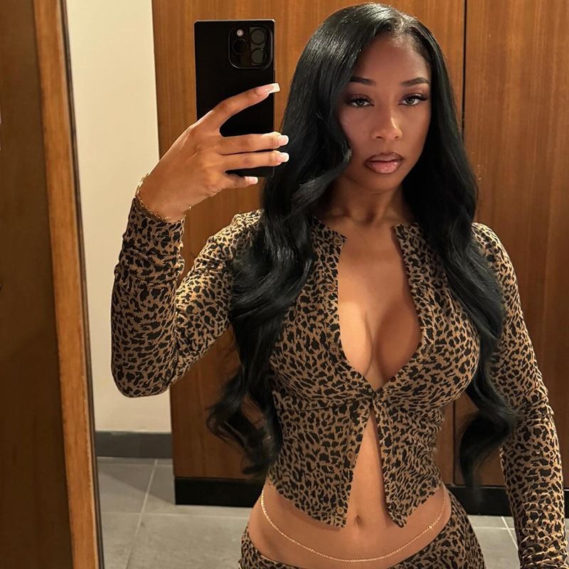Winter Neue Ankunft Reife Temperament Tiefe V Zeigt Taille Top Hüfte Bedecken Dünne Hosen Leopard Print Zwei Stück Set Für frauen_voghion.com