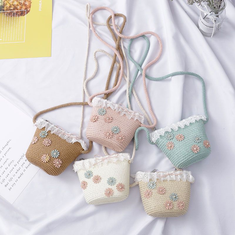 Set di borse a tracolla piccole e carine in paglia per bambini in stile coreano primaverile ed estivo, cappello da pescatore per ragazza,_voghion.com