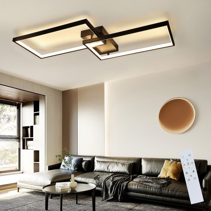 Glitzerlife LED Deckenleuchte Weiß Deckenlampe - Modern Dimmbar 80CM Wohnzimmerlampe Mit Fernbedienung 48W Schlafzimmerlampe Rechteck Metall-Design Für Küche_voghion.com